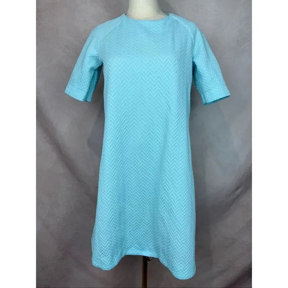 Vintage 1960s Mod Dress Size Small Medium Polyester Knit MCM Teal